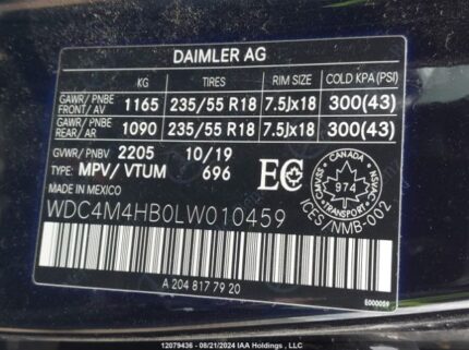 WDC4M4HB0LW010459 2020 MERCEDES-BENZ