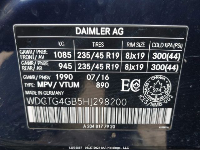 WDCTG4GB5HJ298200 2017 MERCEDES-BENZ