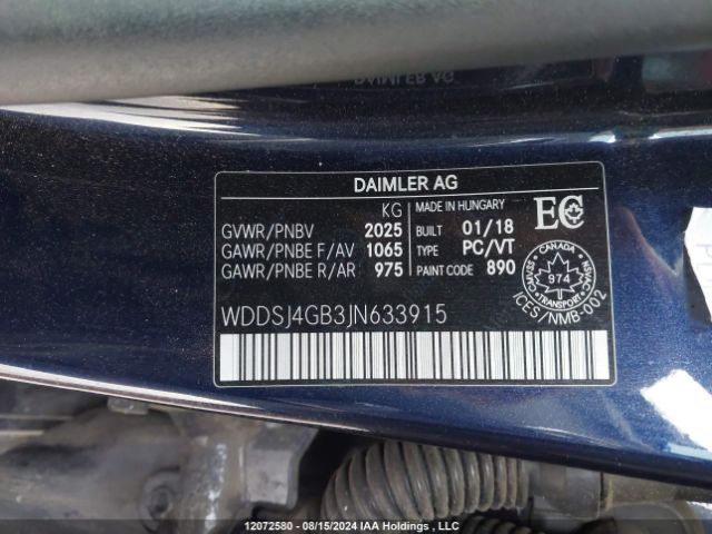 WDDSJ4GB3JN633915 2018 MERCEDES-BENZ