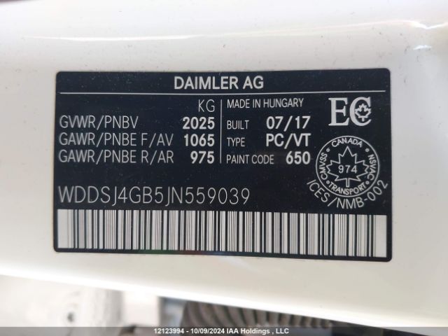 WDDSJ4GB5JN559039 2018 MERCEDES-BENZ