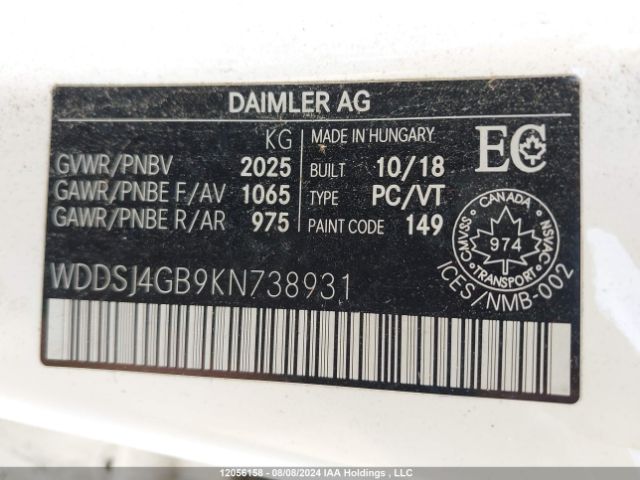 WDDSJ4GB9KN738931 2019 MERCEDES-BENZ