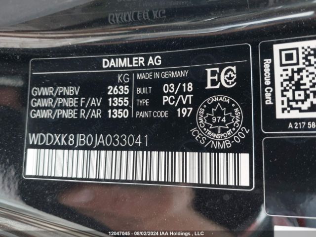 WDDXK8JB0JA033041 2018 MERCEDES-BENZ