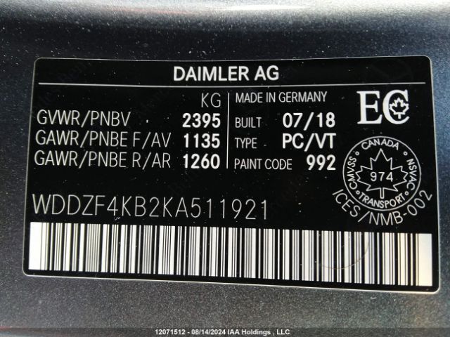 WDDZF4KB2KA511921 2019 MERCEDES-BENZ