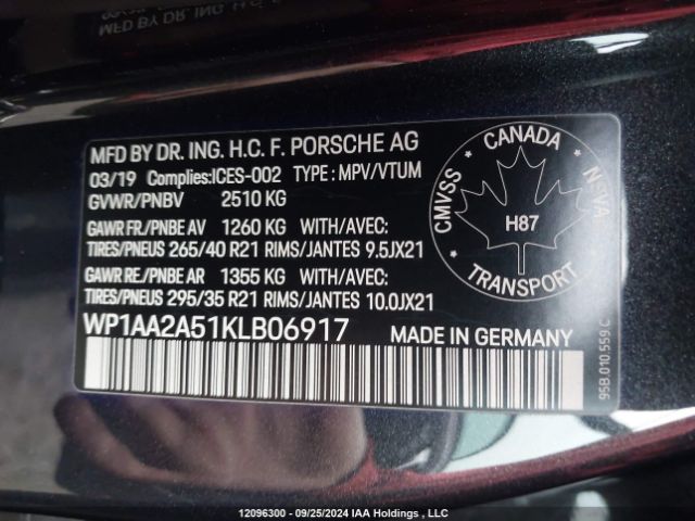 WP1AA2A51KLB06917 2019 PORSCHE