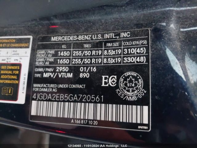 4JGDA2EB5GA720561 2016 MERCEDES-BENZ