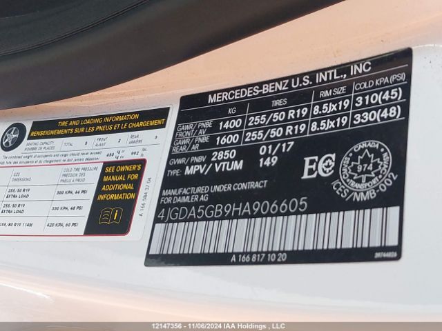 4JGDA5GB9HA906605 2017 MERCEDES-BENZ