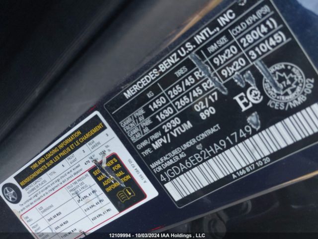 4JGDA6EB2HAA91749 2017 MERCEDES-BENZ