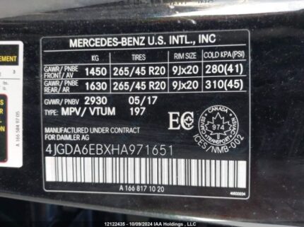 4JGDA6EBXHA971651 2017 MERCEDES-BENZ