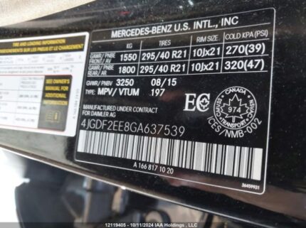 4JGDF2EE8GA637539 2016 MERCEDES-BENZ