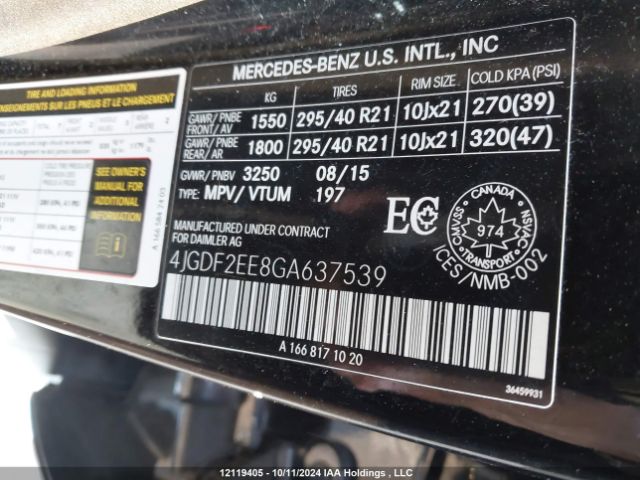 4JGDF2EE8GA637539 2016 MERCEDES-BENZ