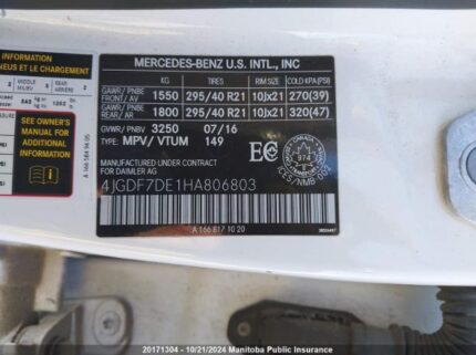 4JGDF7DE1HA806803 2017 MERCEDES BENZ