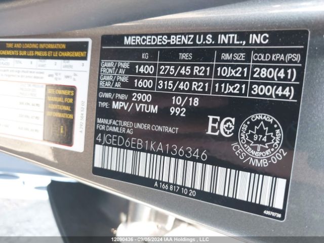 4JGED6EB1KA136346 2019 MERCEDES-BENZ