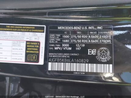 4JGFB5KB6LA160829 2020 MERCEDES-BENZ