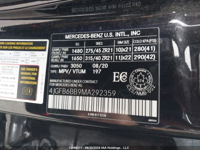 4JGFB6BB9MA292359 2021 MERCEDES-BENZ