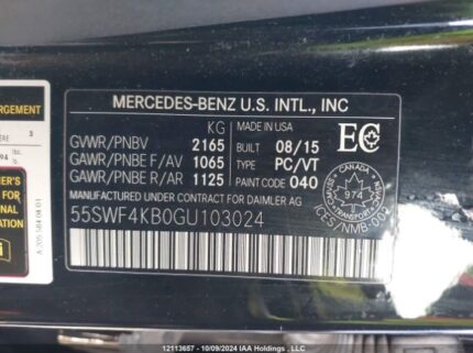 55SWF4KB0GU103024 2016 MERCEDES-BENZ