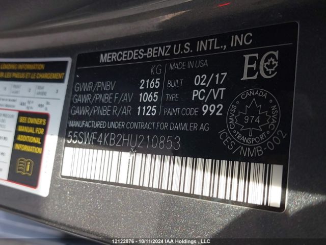 55SWF4KB2HU210853 2017 MERCEDES-BENZ