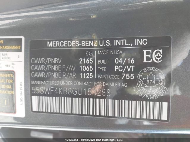 55SWF4KB8GU155288 2016 MERCEDES-BENZ