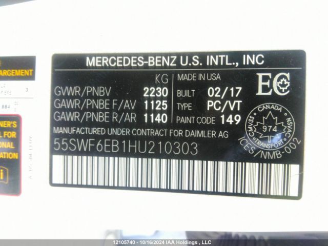 55SWF6EB1HU210303 2017 MERCEDES-BENZ