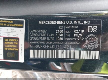 55SWF8EB4KU311421 2019 MERCEDES-BENZ
