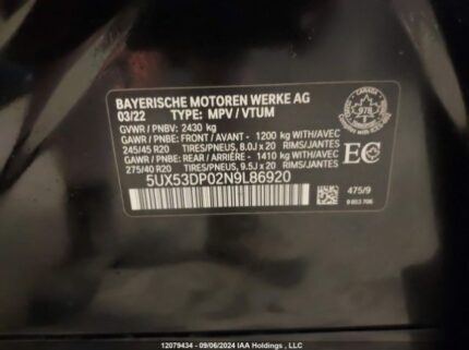 5UX53DP02N9L86920 2022 BMW