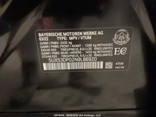 5UX53DP02N9L86920 2022 BMW