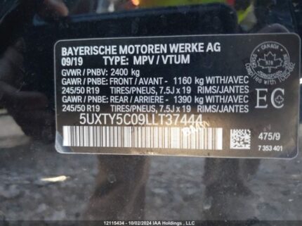 5UXTY5C09LLT37444 2020 BMW