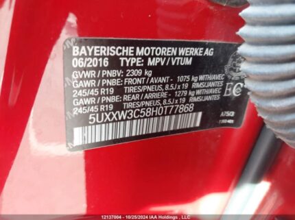 5UXXW3C58H0t77868 2017 BMW
