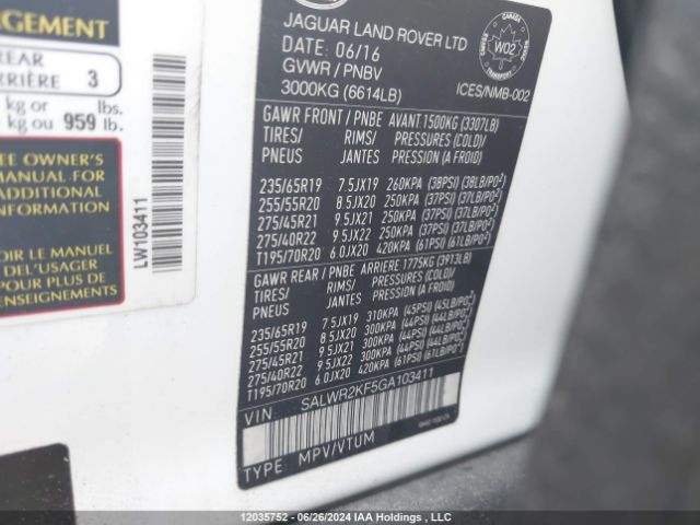 SALWR2KF5GA103411 2016 LAND ROVER