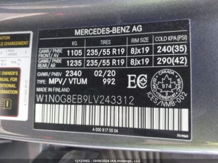 W1N0G8EB9LV243312 2020 MERCEDES-BENZ