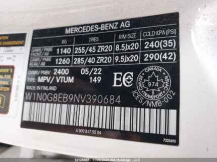 W1N0G8EB9NV390684 2022 MERCEDES-BENZ