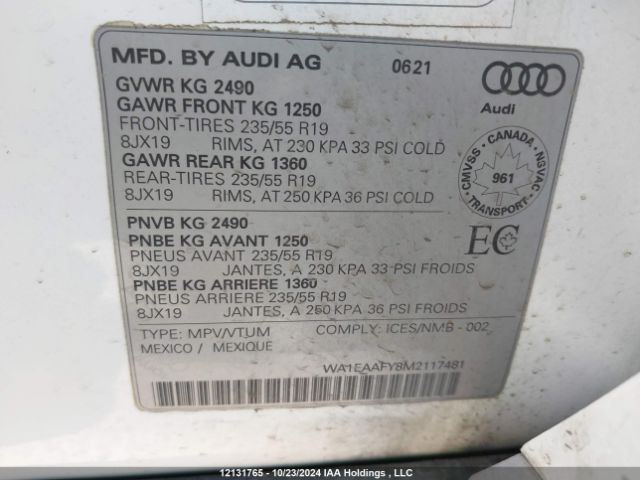 WA1EAAFY8M2117481 2021 AUDI