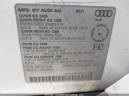 WA1EAAFY8M2117481 2021 AUDI