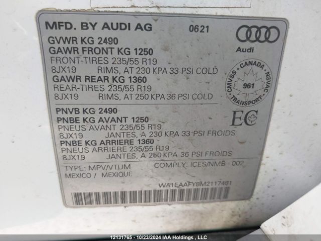 WA1EAAFY8M2117481 2021 AUDI
