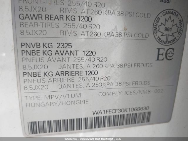 WA1FECF30K1068630 2019 AUDI