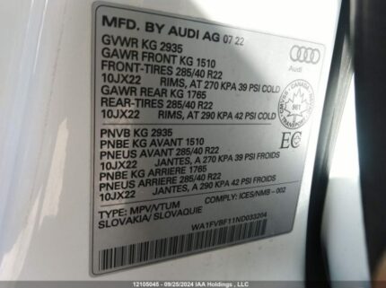 WA1FVBF11ND033204 2022 AUDI