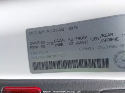 WAUANAF49KN021471 2019 AUDI