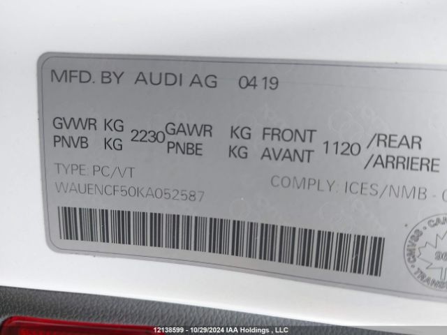 WAUENCF50KA052587 2019 AUDI