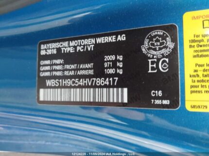 WBS1H9C54HV786417 2017 BMW