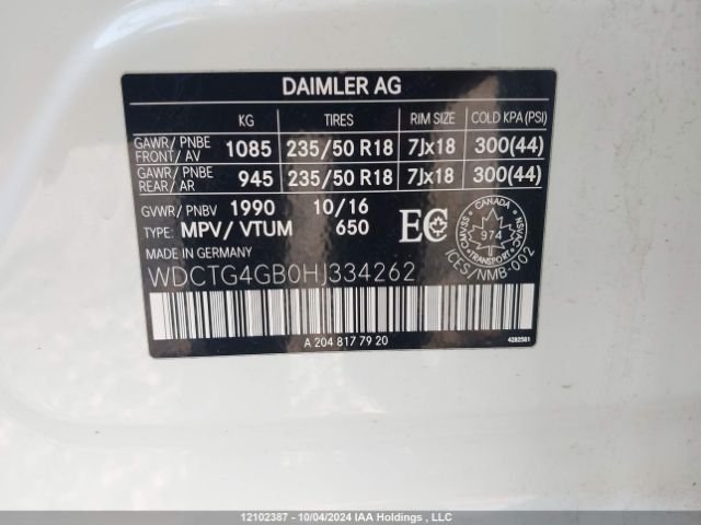 WDCTG4GB0HJ334262 2017 MERCEDES-BENZ
