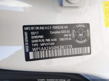 WP1AA2A50HLB81276 2017 PORSCHE