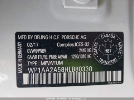 WP1AA2A58HLb80330 2017 PORSCHE