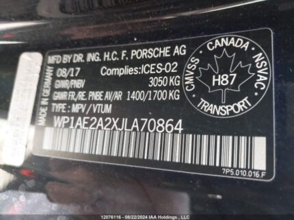 WP1AE2A2XJLA70864 2018 PORSCHE