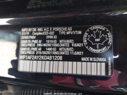 WP1AF2AY2KDa81208 2019 PORSCHE