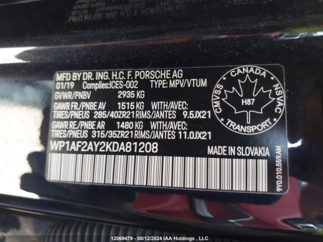 WP1AF2AY2KDa81208 2019 PORSCHE