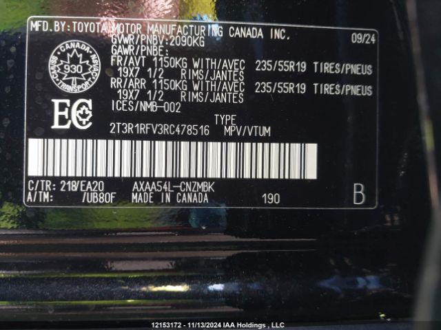 2T3R1RFV3RC478516 2024 TOYOTA