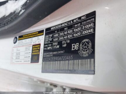 4JGDA2EB9GA720465 2016 MERCEDES-BENZ