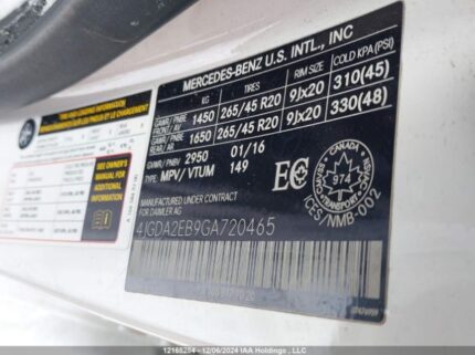 4JGDA2EB9GA720465 2016 MERCEDES-BENZ