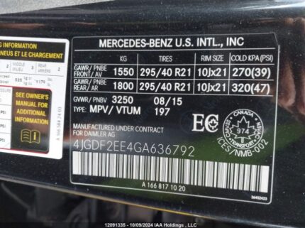 4JGDF2EE4GA636792 2016 MERCEDES-BENZ