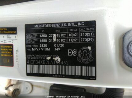 4JGFB4KB2LA181462 2020 MERCEDES-BENZ