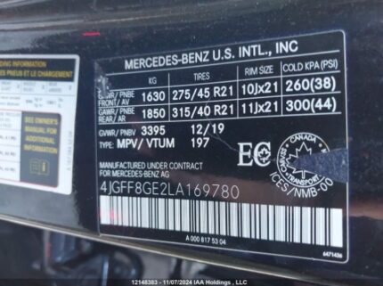 4JGFF8GE2LA169780 2020 MERCEDES-BENZ